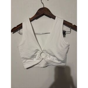 Brand New No Tags Aevziv Women's Small White Ring Sleeveless Cropped Top Tank